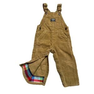 Oshkosh B'gosh corduroy overalls tan 12 months plaid lined baby brown coverall